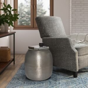 Griffen Storage Accent Side Table, Antique Silver