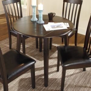 Hammis Round Drop Leaf Dining Extendable Table, Dark Brown, Wood