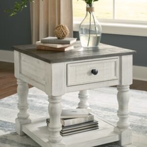 Havalance 1 Drawer End Table, White/Gray
