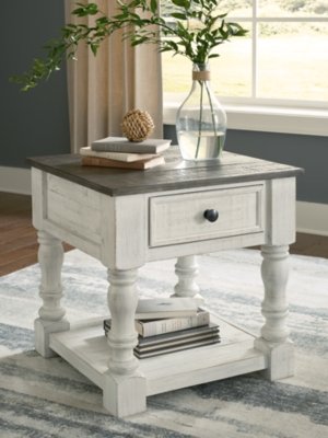 Havalance 1 Drawer End Table, White/Gray