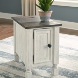 Havalance Chairside End Table with USB Charging, White/Gray