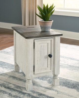 Havalance Chairside End Table with USB Charging, White/Gray