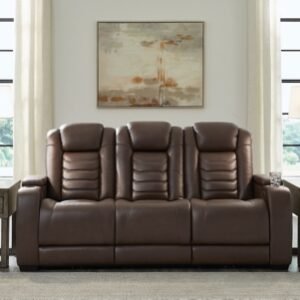 High Impact Dual Power Leather Reclining Sofa Leather, Tobacco