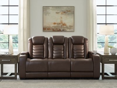High Impact Dual Power Leather Reclining Sofa Leather, Tobacco