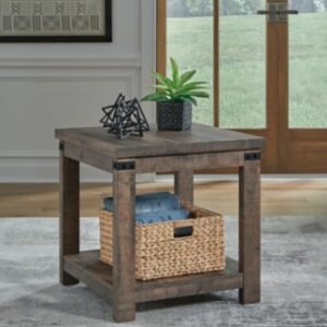 Hollum End Table with USB Charging, Rustic Brown