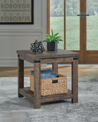 Hollum End Table with USB Charging, Rustic Brown