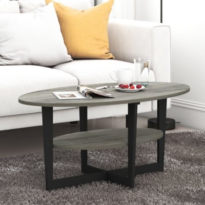 JAYA Oval Coffee Table, French Oak Gray/Black