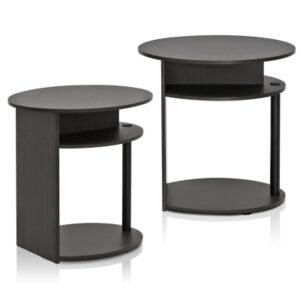 JAYA Oval End Table Set, Walnut/Black