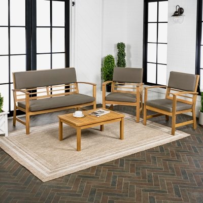 JONATHAN Y Barclay Outdoor Sofa and 2 Chairs with Coffee Table, Gray