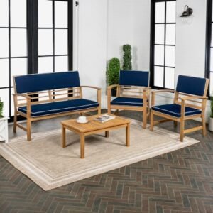 JONATHAN Y Barclay Outdoor Sofa and 2 Chairs with Coffee Table, Navy