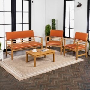 JONATHAN Y Barclay Outdoor Sofa and 2 Chairs with Coffee Table, Orange