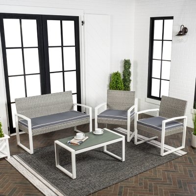 JONATHAN Y Elina Outdoor Sofa and 2 Chairs with Coffee Table, Gray