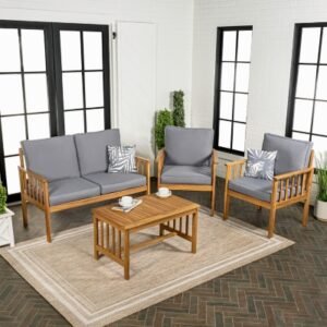 JONATHAN Y Everly Outdoor Sofa and 2 Chairs with Coffee Table, Gray