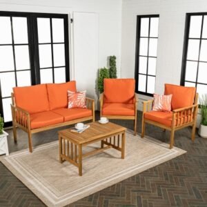 JONATHAN Y Everly Outdoor Sofa and 2 Chairs with Coffee Table, Orange