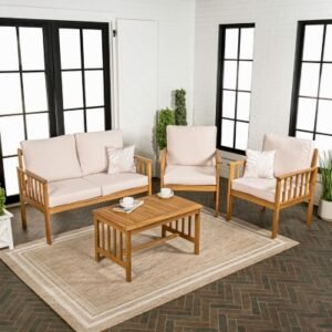 JONATHAN Y Everly Outdoor Sofa and 2 Chairs with Coffee Table, Tan