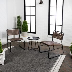 JONATHAN Y Freja Outdoor Table and 2 Chairs, Black