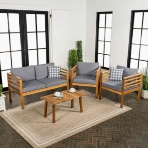 JONATHAN Y Thom Outdoor Sofa and 2 Chairs with Coffee Table, Gray