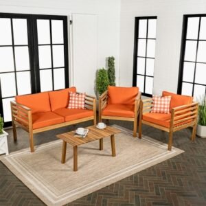 JONATHAN Y Thom Outdoor Sofa and 2 Chairs with Coffee Table, Orange