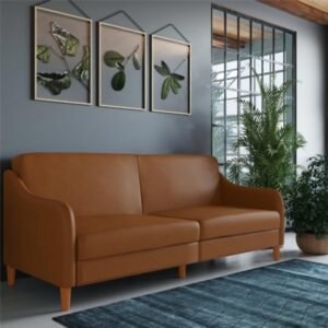 Jasper Coil Futon Convertible Sofa Leather, Camel