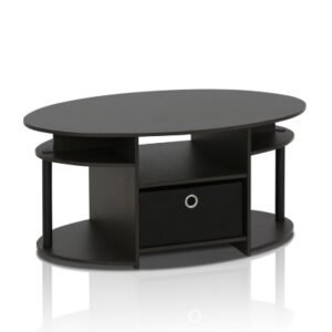 Jaya Oval Coffee Table with Bin, Walnut