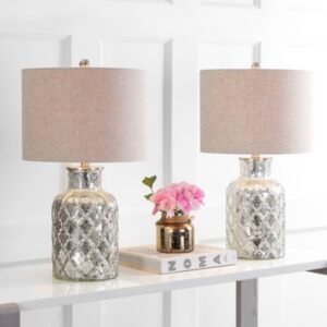 Jonathan Y Alvord LED Glass Table Lamp (Set of 2), Mercury Silver/White