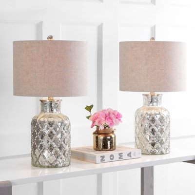 Jonathan Y Alvord LED Glass Table Lamp (Set of 2), Mercury Silver/White