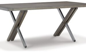 Krystanza Dining Table, Weathered Gray, Metal/Wood