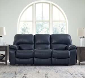 Leesworth Dual Power Leather Reclining Sofa Leather, Ocean