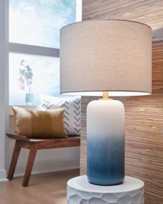 Lemrich Table Lamp, White/Teal