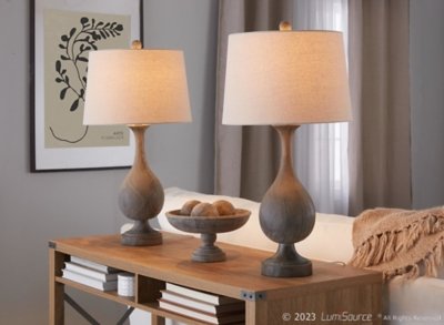 LumiSource Cipolla Table Lamp (Set of 2), Natural/Brown