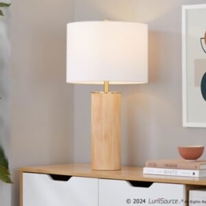 LumiSource Cylinder Table Lamp, White/Ash