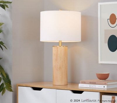 LumiSource Cylinder Table Lamp, White/Ash