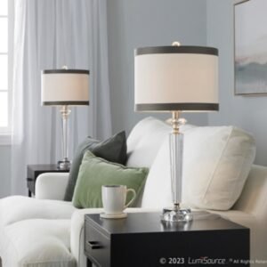 LumiSource Diamond Table Lamp (Set of 2), Off-White/Black