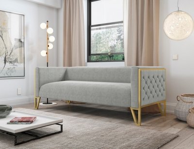Manhattan Comfort Vector Sofa, Gray/Gold