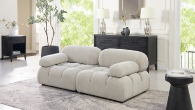 Marcel Bubble Corduroy Modular 2-Piece Loveseat Sofa, Pebble Gray