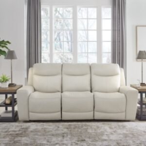 Mindanao Dual Power Leather Reclining Sofa Leather, Coconut