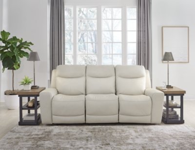 Mindanao Dual Power Leather Reclining Sofa Leather, Coconut