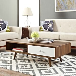 Modway Transmit 1-Drawer Storage Coffee Table, Walnut/White