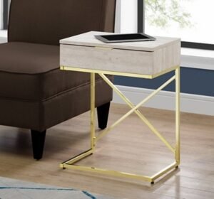 "Monarch Specialties Contemporary 24" High C-Shape Accent Table with 1 Drawer", Beige