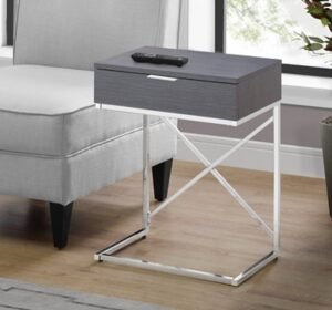 "Monarch Specialties Contemporary 24" High C-Shape Accent Table with 1 Drawer", Dark Gray