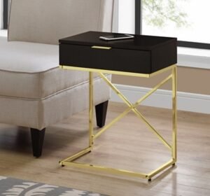 "Monarch Specialties Contemporary 24" High C-Shape Accent Table with 1 Drawer", Espresso