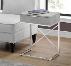 "Monarch Specialties Contemporary 24" High C-Shape Accent Table with 1 Drawer", Light Gray