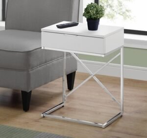 "Monarch Specialties Contemporary 24" High C-Shape Accent Table with 1 Drawer", White