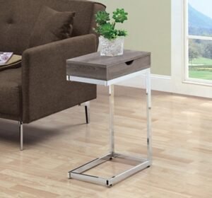 Monarch Specialties Contemporary C-Shape Accent Table with 1 Storage Drawer, Dark Taupe