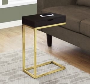 Monarch Specialties Contemporary C-Shape Accent Table with 1 Storage Drawer, Espresso
