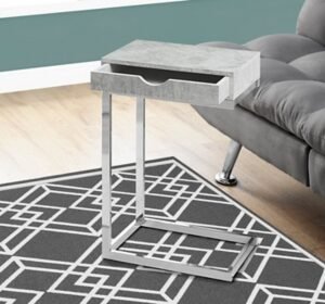 Monarch Specialties Contemporary C-Shape Accent Table with 1 Storage Drawer, Gray