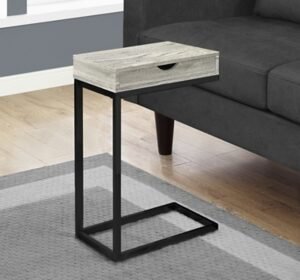Monarch Specialties Contemporary C-Shape Accent Table with 1 Storage Drawer, Gray