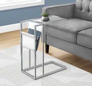 Monarch Specialties Contemporary C-Shape Accent Table with Magazine Storage, Chrome