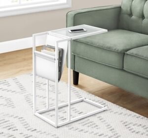 Monarch Specialties Contemporary C-Shape Accent Table with Magazine Storage, White