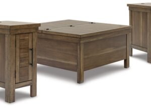 Moriville Coffee Table with 2 End Tables, Grayish Brown